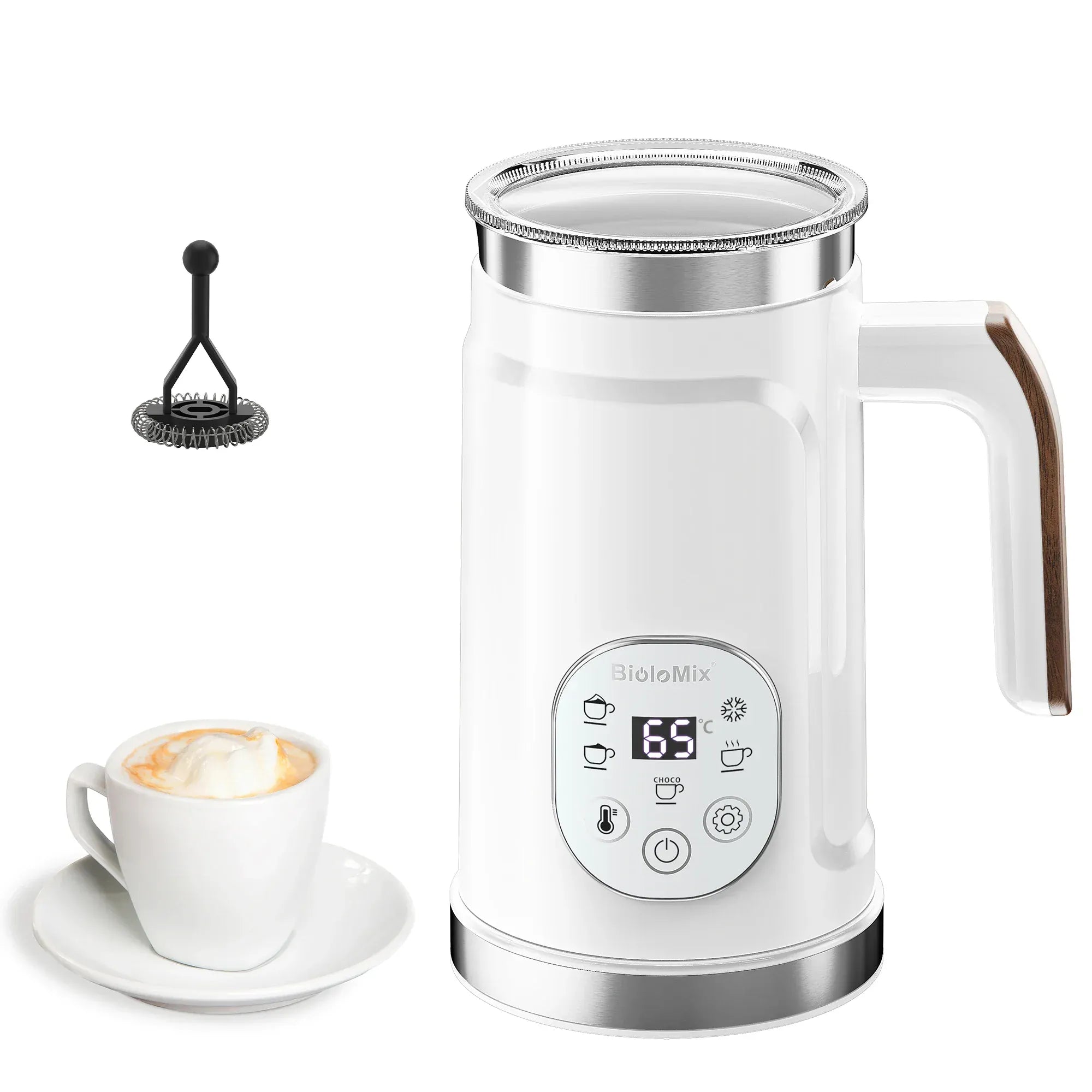 BioloMix 5-in-1 Milk Frother with Upgraded LED Display Touch Screen - Hot And Cold Foam Maker Milk Warmer for Coffee Latte