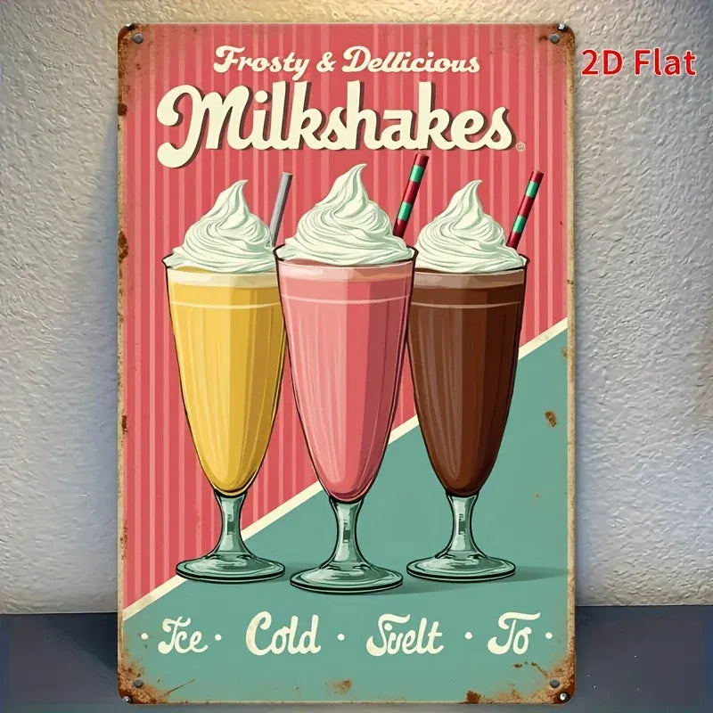 [Ice Cream Dessert Metal Sign] 2D Flat, 2D Flat "ice Cream" Dessert Metal Sign  Painting, Style Wall Art, Suitable for Bar