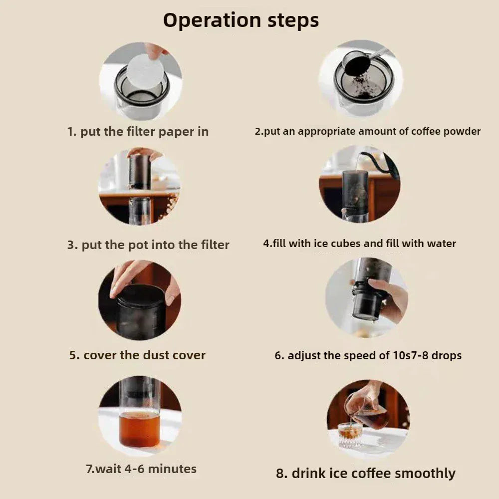 Ice Drip Coffee Pot Cold Brew Artifact Hand Brewed Coffee Set Glass Drip Household Sharing Ice Drip Pot Household Accessories